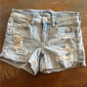 American Eagle Outfitters Light Wash Ripped Denim Shorts